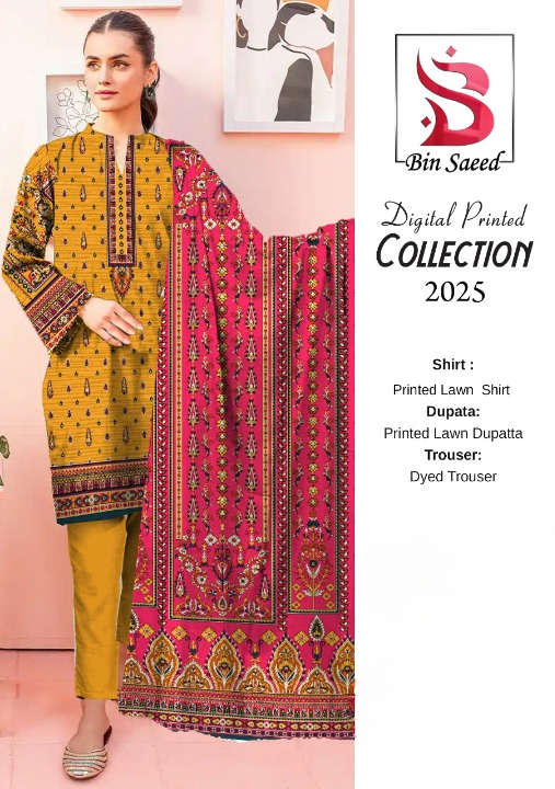 ✨ Bin Saeed ✨3 Piece Digital Printed Lawn Unstitched Suit New Collection 2025 For Womens