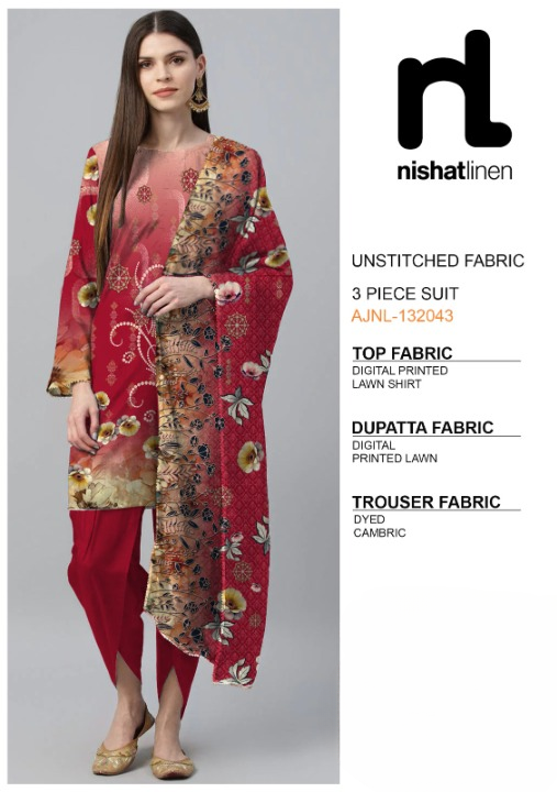 Nishat Linen 3 Piece Digital Printed Lawn Ladies Unstitched Suit New